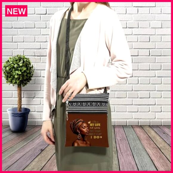 Small Crossbody Bag with Adjustable Strap, Zipper Pockets, Ethnic Pattern - Picture 3 of 8